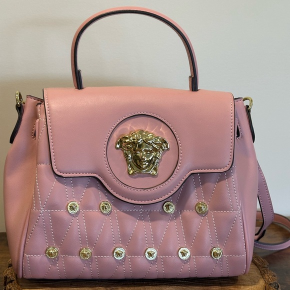 Massimo Contti Handbags - Massimo Contti Pink Satchel with Gold Medusa Detail